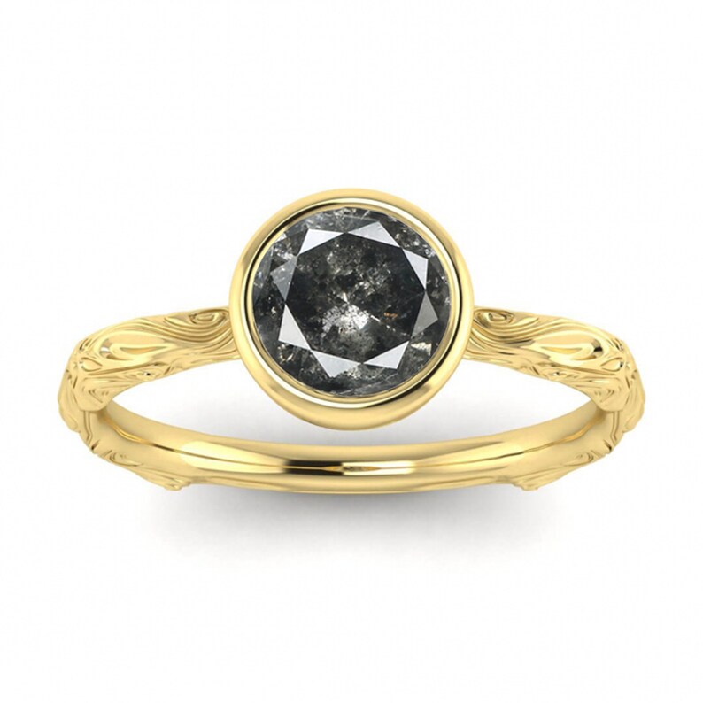 Raw Salt and Pepper Diamond Ring White Gold Bezel Set Etsy