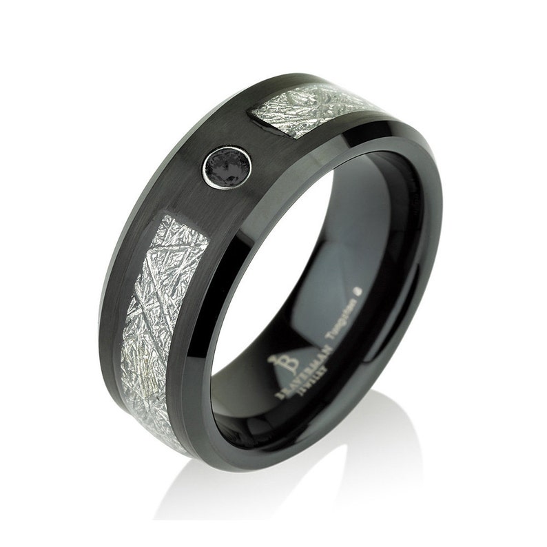 Black Mens Meteorite Wedding Band, Black Diamond Mens Wedding Ba Black Mens Meteorite Wedding Band, Black Diamond Mens Wedding Ba