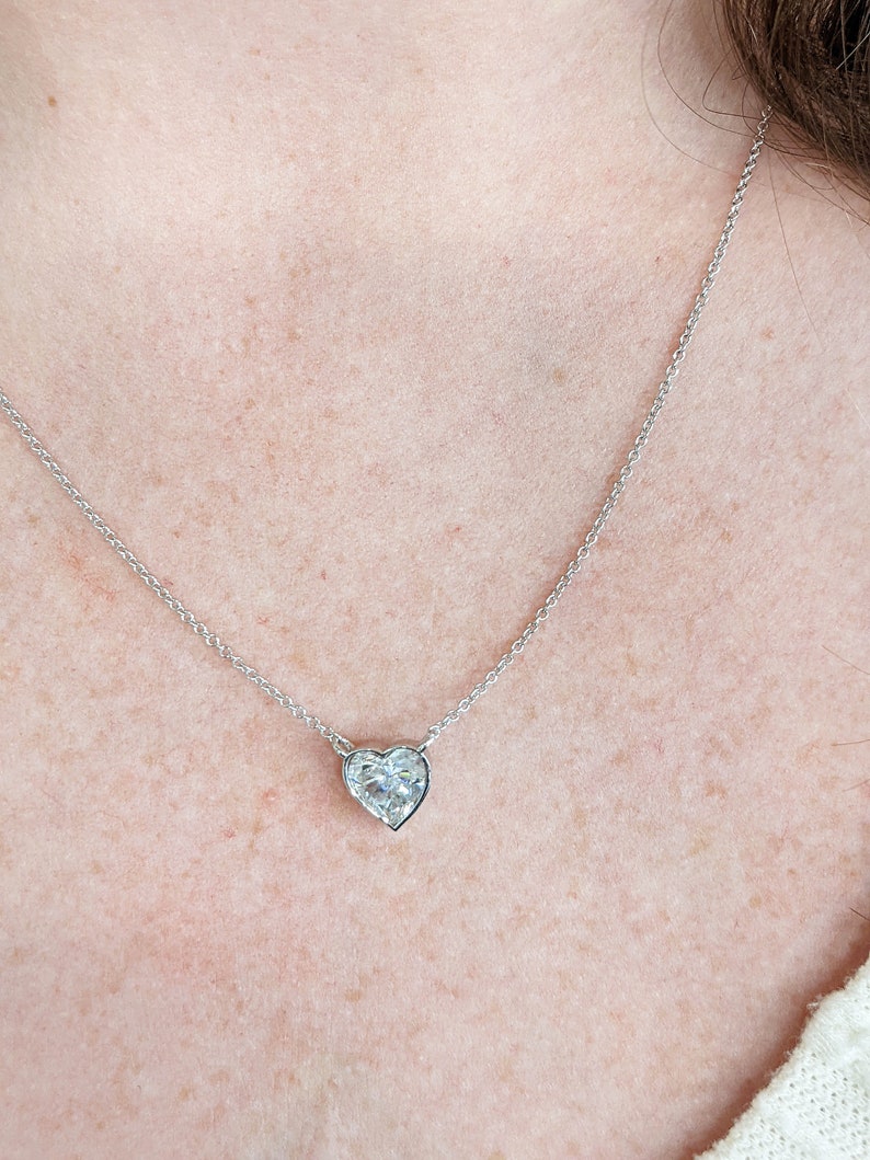 2ct Heart Shape Moissanite Pendant  Necklace. 14K 18K Solid Gold Chain. Gift for Her