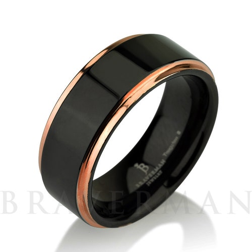 Black Tungsten Ring Rose Gold Wedding Band Ring Tungsten 9mm - Etsy