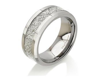 Tungsten Ring, Meteorite Ring, Men's Tungsten Ring, Women Tungsten Ring, Meteorite Inlay Ring, Wedding Bands, Tungsten Carbide Rings, Bands