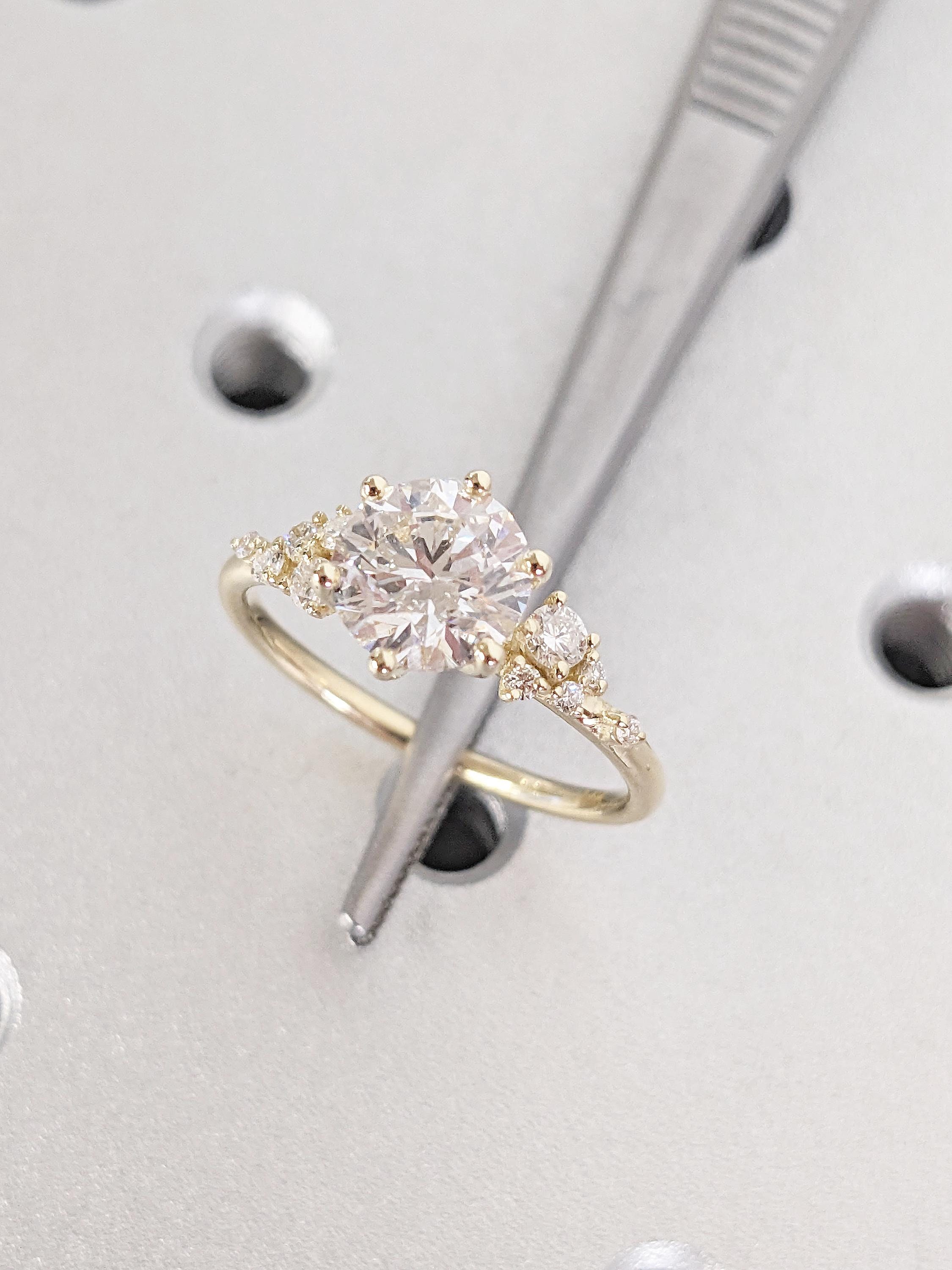 Round Cut Snowdrift Lab Grown Diamond Ring, 14k Yellow Gold Statement ...