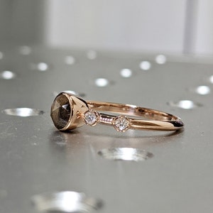 Salt Pepper Diamond Ring, Grey Rose Cut Diamond Ring, Diamond Engagement Ring, Rose Gold Unique Diamond Ring, Diamond Wedding Ring image 9
