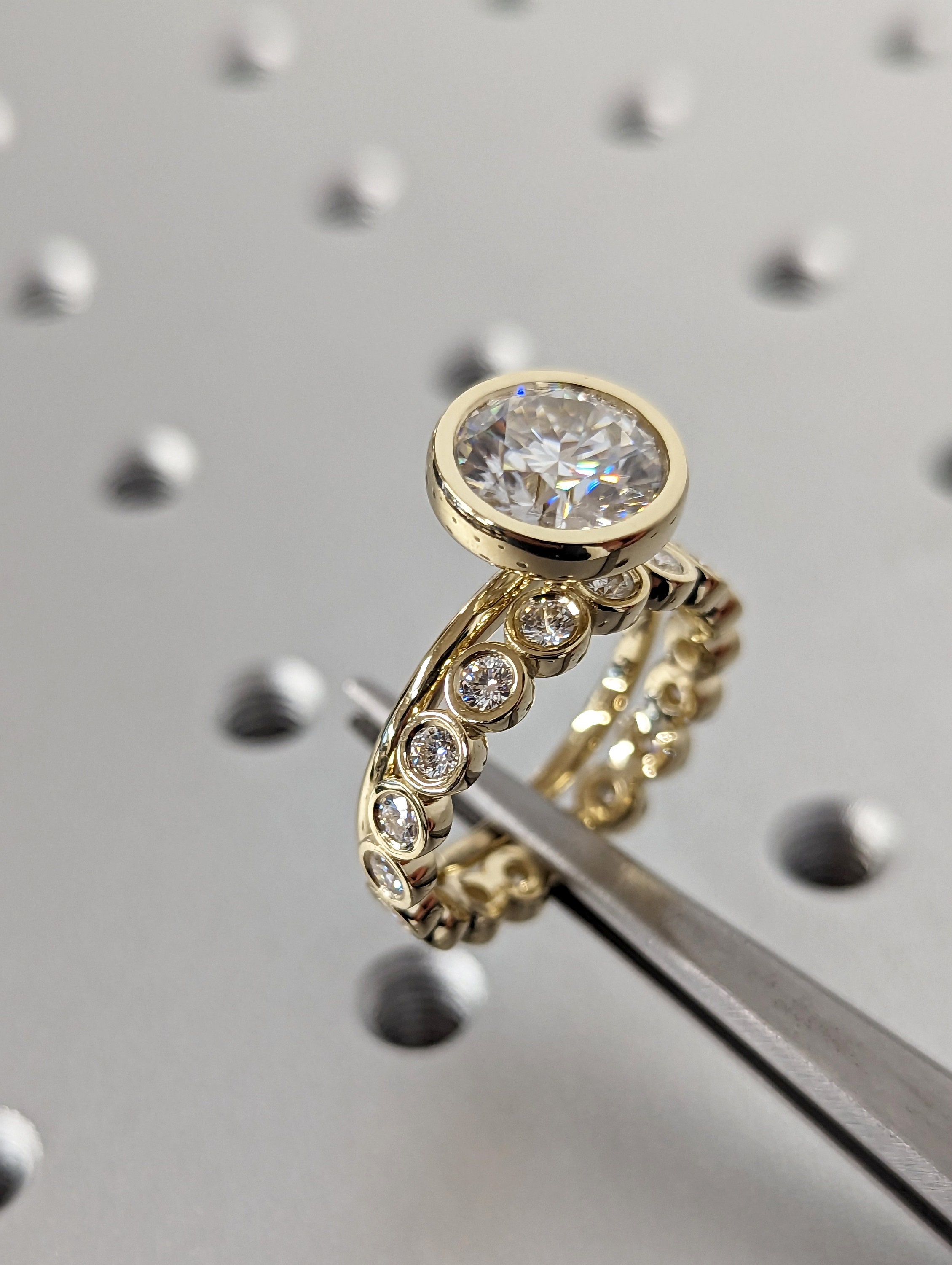 3 Carat Round Bezel Solitaire Ring Brilliant Cut Diamond Simulant ...