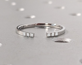 Dainty Matching Stacking Ring | Moissanite Princess cut Bridal Ring | Solid Gold or Platinum Wedding Band