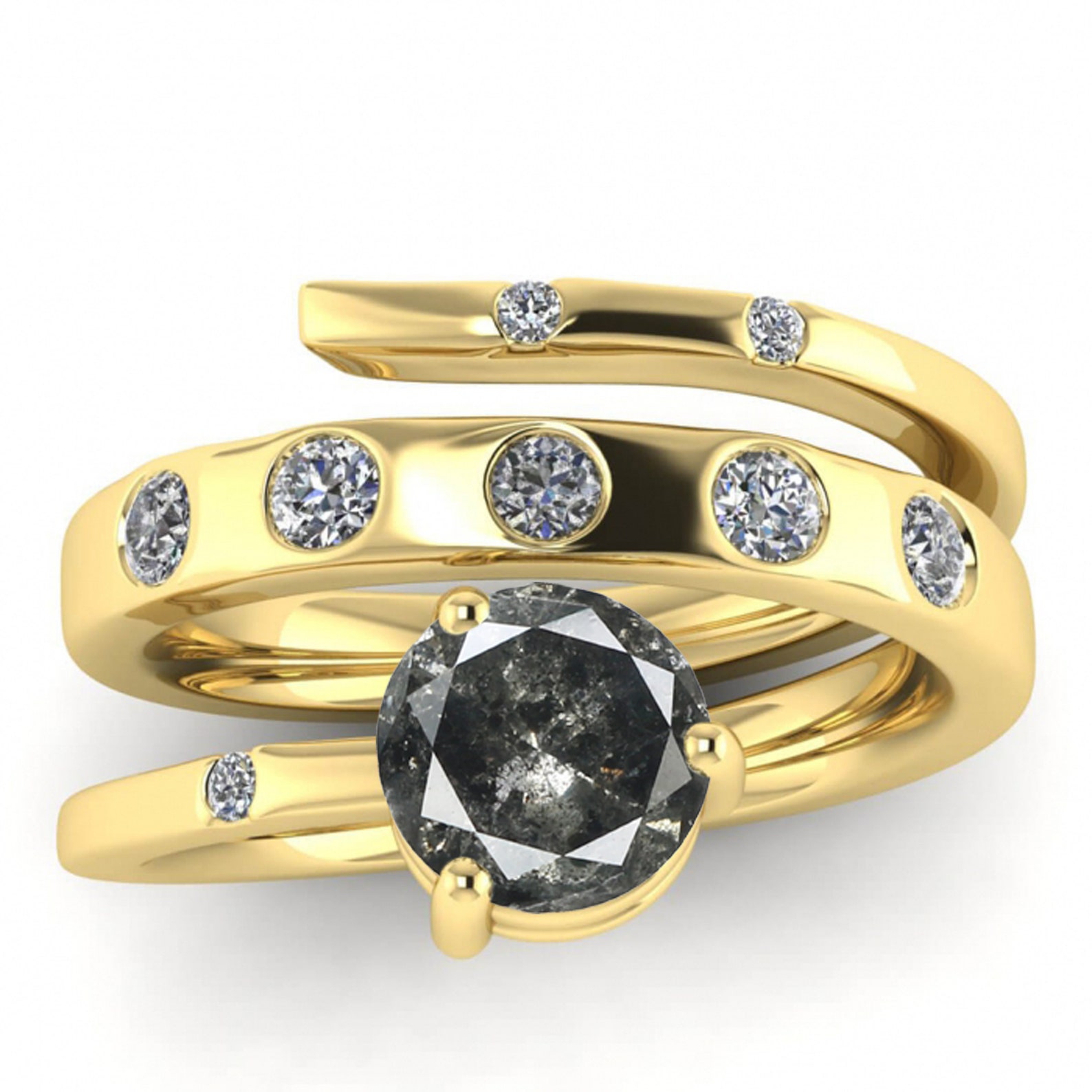 Raw Salt and Pepper Diamond Ring White Gold Nature Inspired Etsy