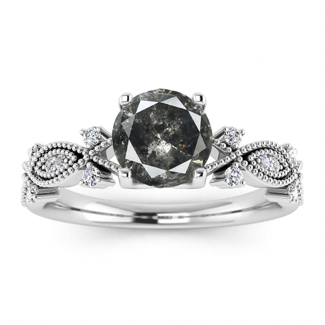 Bague diamant poivre et sel brut Bague diamant en or blanc en Etsy France