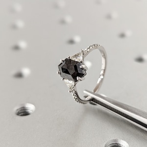 1.5ct Hexagon Salt and Pepper Diamond Engagement Ring | 14K White Gold Triangle Diamond Promise Ring | Custom Gray Diamond Statement Ring