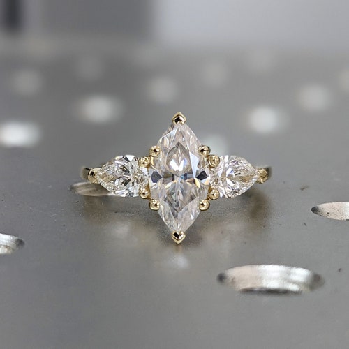 Vintage 2.05 CT Marquise Cut Moissanite Engagement Ring - Etsy