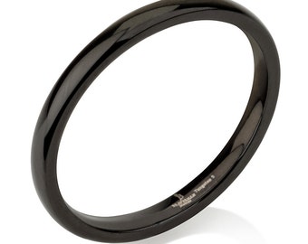 Zwarte koepelvormige wolfraam trouwringen stapelring, delicate ring, stapelbare ring, magere ringen, trouwring, 2 mm, zwarte band, zwarte ring
