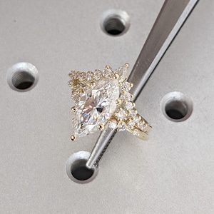 Marquise Diamond Bridal Set | Lab Grown Diamond Engagement Ring with Tiara Wedding Band | Anniversary Gift | Vintage Inspired Wedding Set