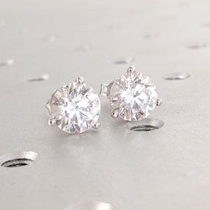 14k White Gold 3ct Round Solitaire Stud Earrings | Lab Grown Diamond Three Prong Martini Studs Wedding Earrings | Everyday Push Back Earring