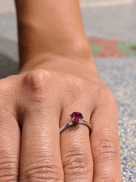 Pink Sapphire & Ruby Engagement Ring 18k White Gold