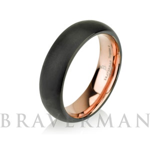 Black Tungsten Ring Rose Gold Wedding Band Ring Tungsten Carbide 6mm 14K Tungsten Ring Man Wedding Band Male Women Domed Comfort Fit