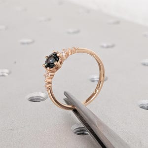 Unique Montana Sapphire Ring, Art Deco Rose Gold Ring, Sapphire Engagement Ring, Vintage Blue Green Sapphire Ring, Birthday Gift for Wife