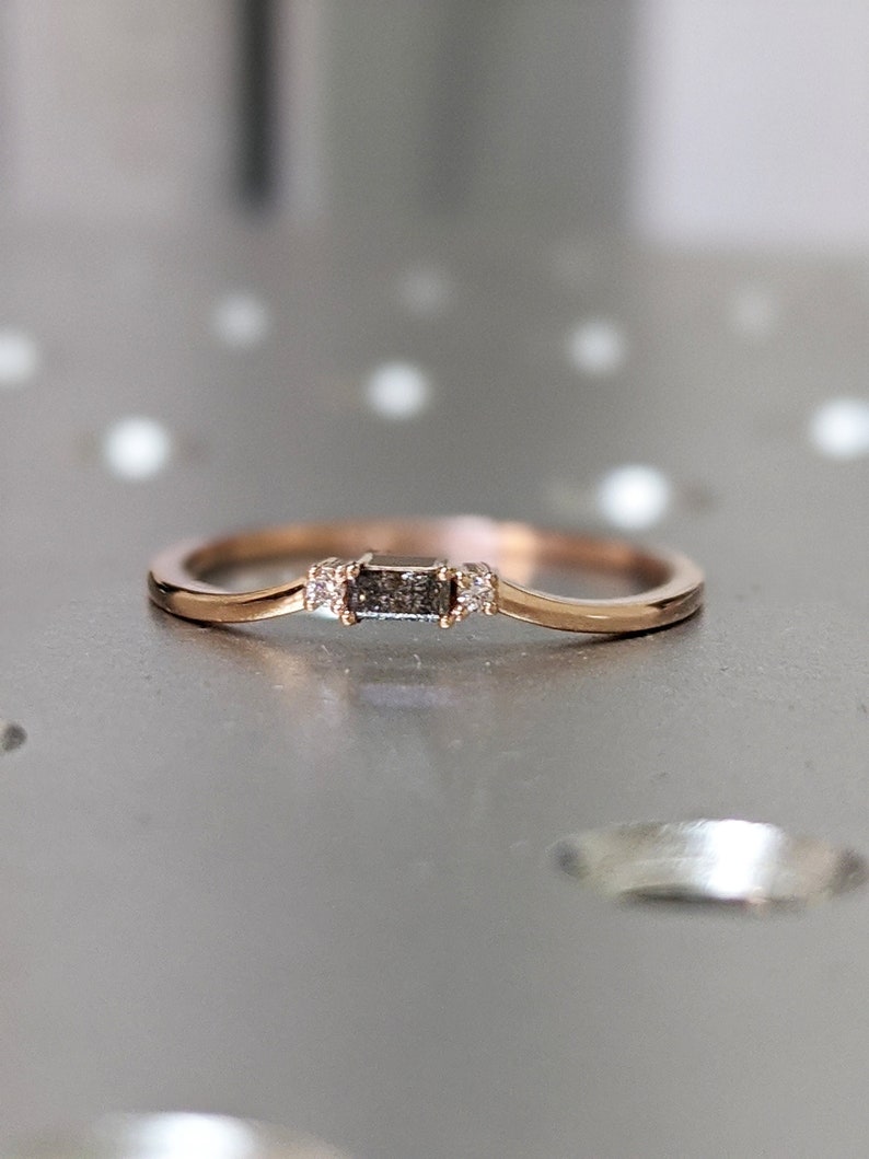 Emerald Baguette Raw Salt and Pepper Diamond Gold Engagement Etsy