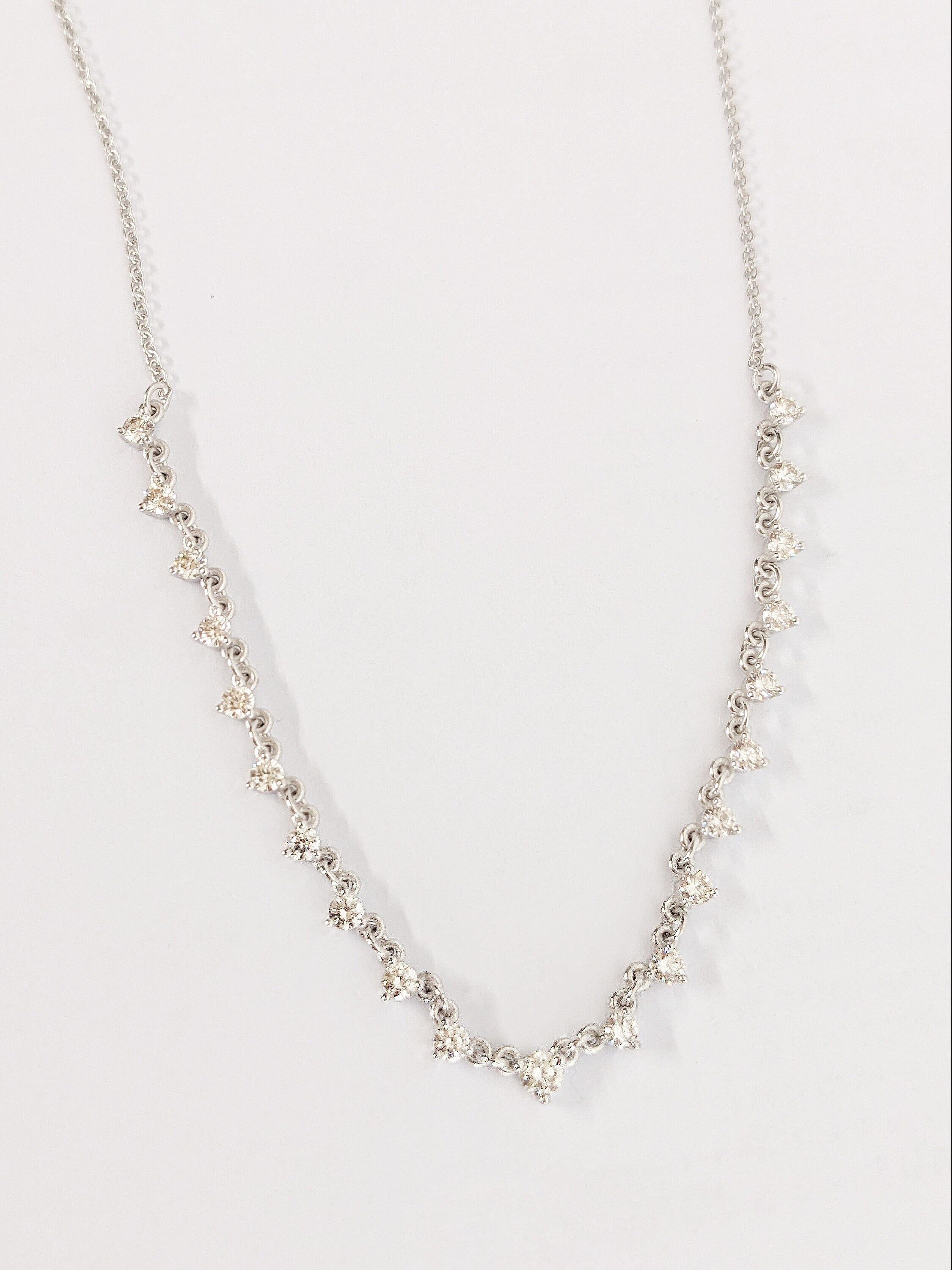 14K 18K White Gold Diamond Station Womens Necklace | Multi