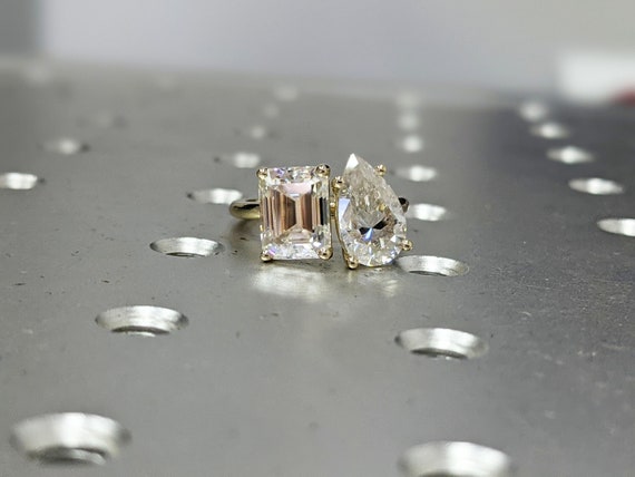 Double Stone Celebrity Engagement Ring With Full White Emerald and