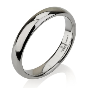 Domed Natural Tungsten Ring Mens Wedding Band Ring, 3 mm, White Tungsten band all Sizes Comfort Fit Shiny Polished