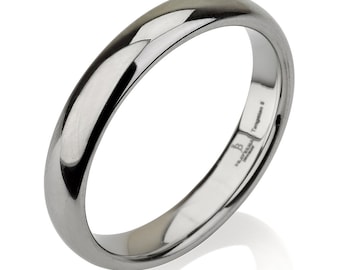 Domed Natural Tungsten Ring Mens Wedding Band Ring, 3 mm, White Tungsten band all Sizes Comfort Fit Shiny Polished