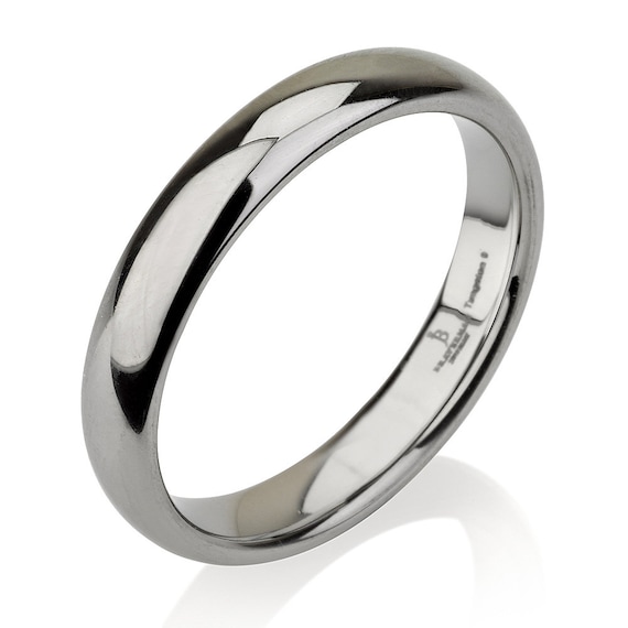 Domed Natural Tungsten Ring Mens Wedding Band Ring 3 Mm White Tungsten Band All Sizes Comfort Fit Shiny Polished Etsy UK