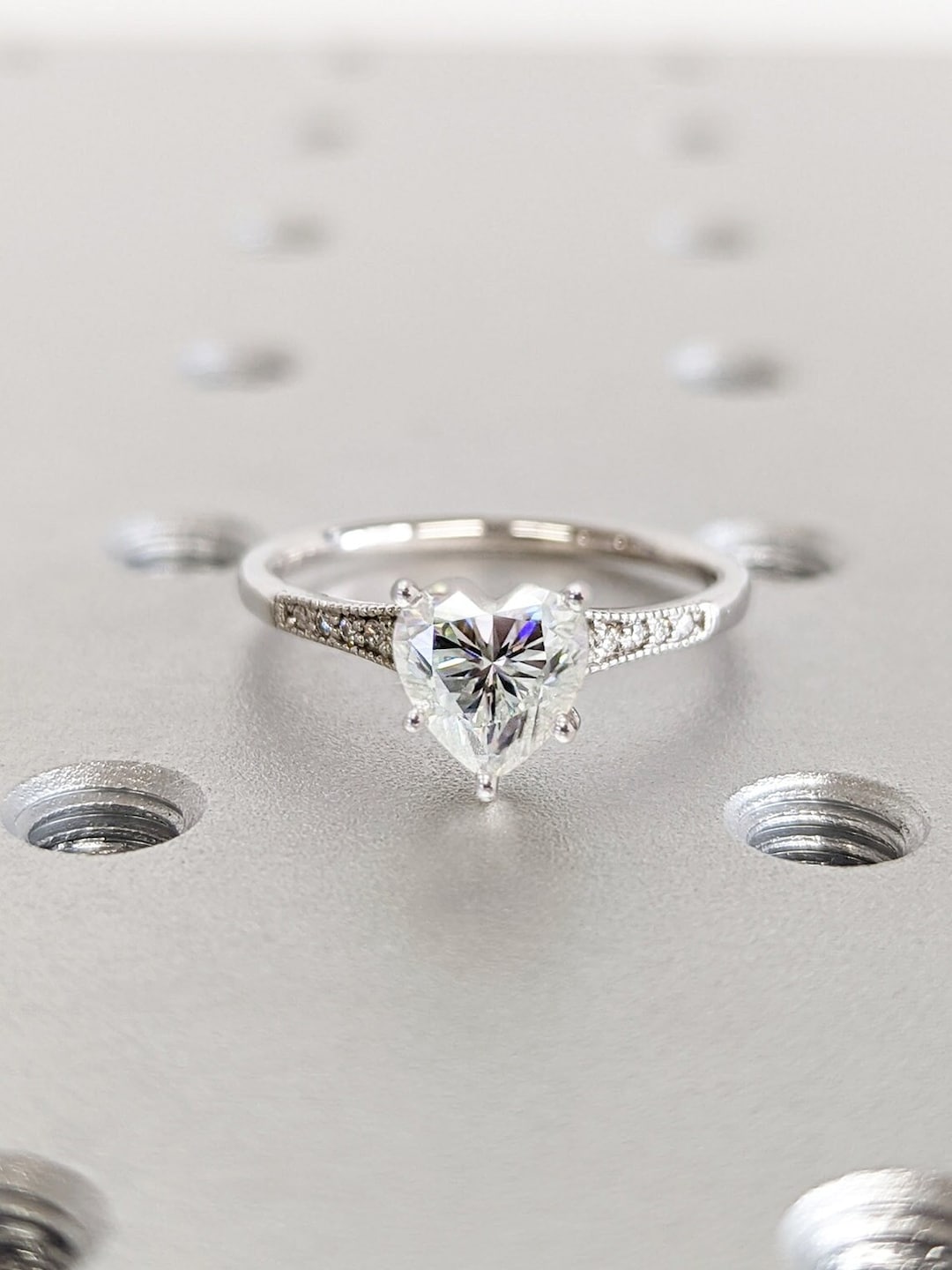 1.5 CT Heart Engagement Ring, Infinity Heart Ring With Fitted 14K White ...