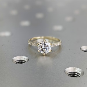 14K Solid Gold Rings/ 1CT Round Moissanite Engagement Ring/ - Etsy