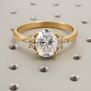 Oval Moissanite Ring, 14k Yellow Gold Ring, Unique Moissanite Engagement Ring, Round, Marquise Moissanite Wedding Ring, Bridal Gift for Her