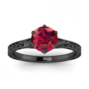 14k Rose Gold Corinne Scrollwork Engraving Ruby Ring, Wave Engraving ...