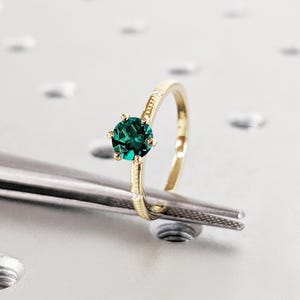 Emerald Engagement Ring | Solid 14K 18K Yellow Gold Wedding Ring  | Round Green Emerald Ring | Emerald and Moissanite Bridal Promise Ring