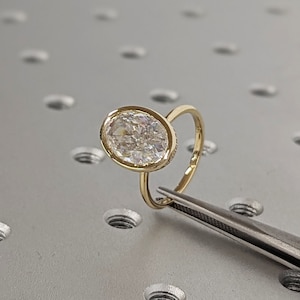 4ct Oval Crush Ice Moissanite Solitaire 14K Yellow Gold Diamond Hidden Halo Engagement Ring