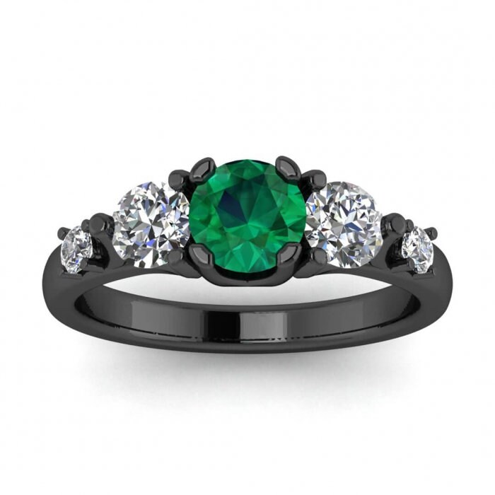White Gold Three Stone Emerald And Diamond Ring 1/2 Ct. Tw. | Etsy