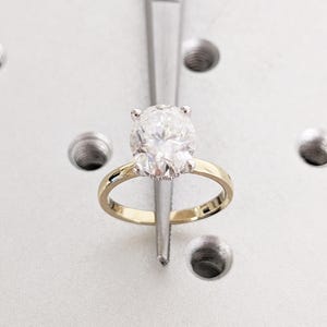 Oval Engagement Ring, Two Tone Ring, Vintage Lab Grown Diamond Solitaire Ring, Hidden Halo Lab Diamond Ring, Gold Statement Rings for Women