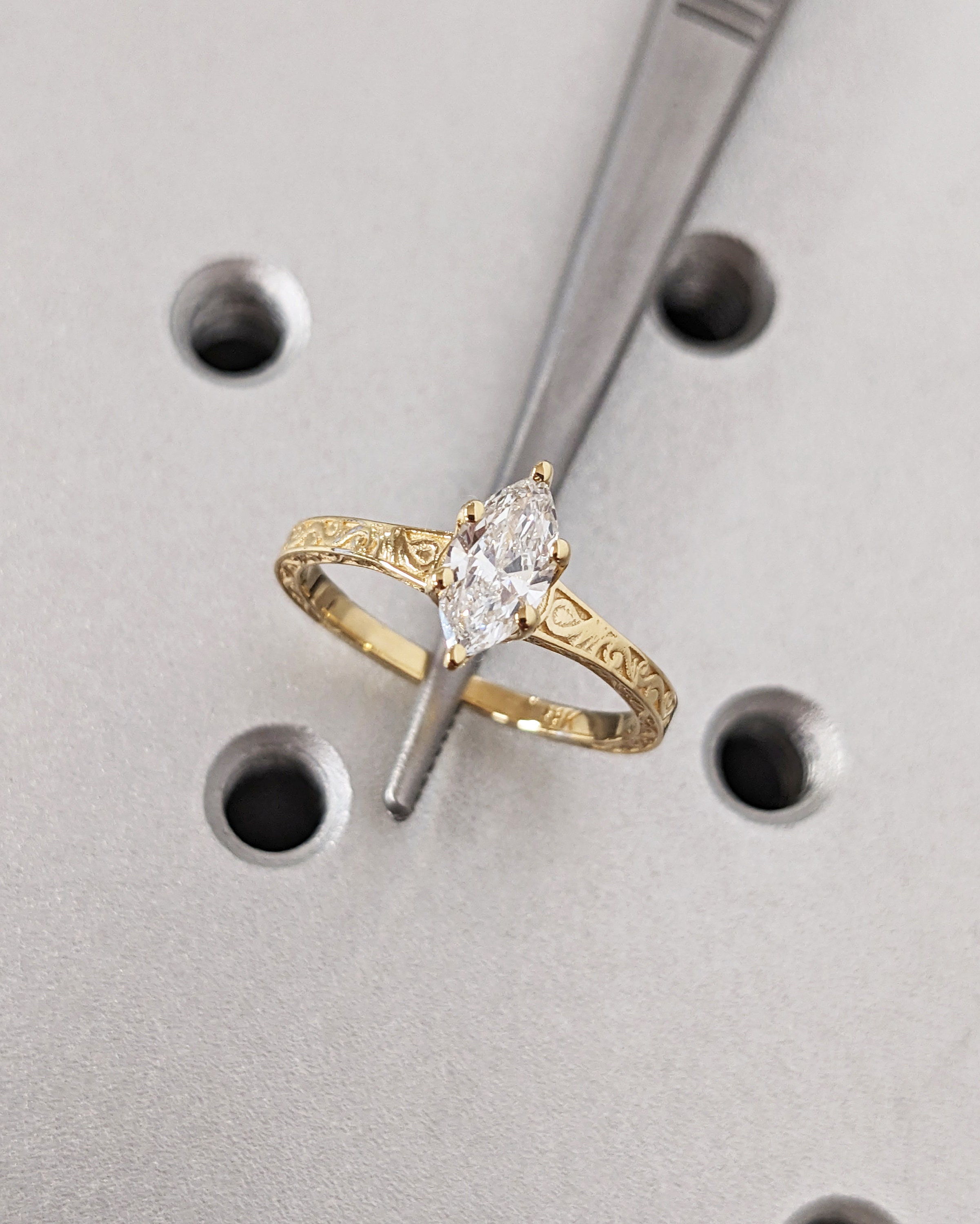 Marquise Cut Lab Diamond Ring Vintage Diamond Engagement Ring Solid ...