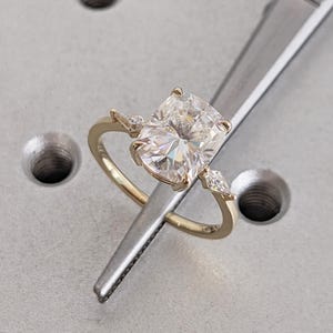 Lab Grown Diamond Engagement Ring, 14k Solid Gold Ring, Cushion Cut Lab Diamond Ring, Art Deco Anniversary Ring, Unique Bridal Gift for Her