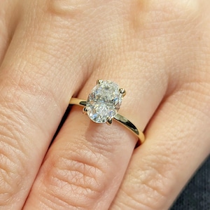 1.5 Carat IGI Certified VVS Clarity Oval Cut Lab Grown Diamond Solitaire Engagement Ring in 14k Yellow Gold | Dainty Promise Ring for Her