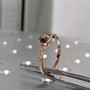 Salt Pepper Diamond Ring, Grey Rose Cut Diamond Ring, Diamond Engagement Ring, Rose Gold Unique Diamond Ring, Diamond Wedding Ring image 5