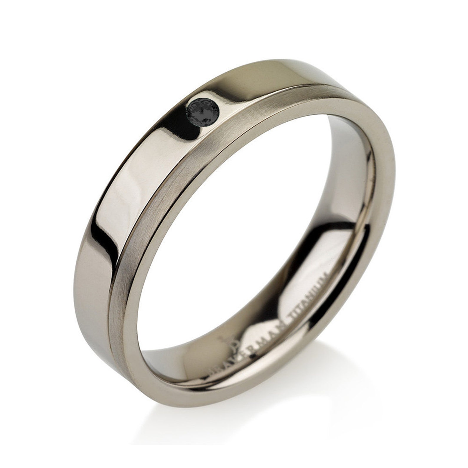 Black Diamond Titanium Wedding Band Men Titanium Rings Mens Etsy