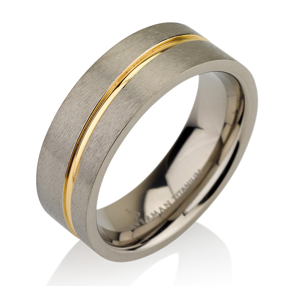 6mm Titanium Band Titanium Wedding Ring 14k Yellow Gold Inlay 6mm Titanium Band Titanium Wedding Ring 14k Yellow Gold Inlay
