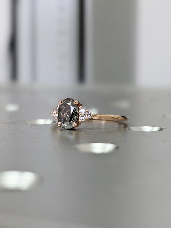 Vintage Salt and Pepper Diamond Engagement Ring Rose Gold