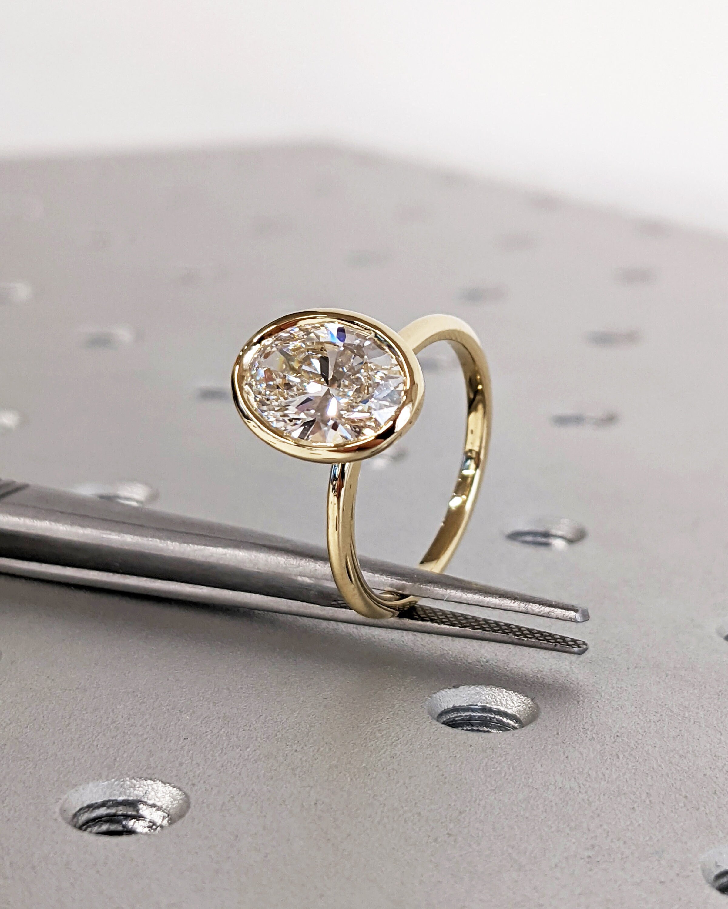 Oval Cut Moissanite Solitaire Ring, 14K Yellow Gold Engagement Ring ...
