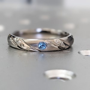 Handmade Aquamarine Band, Titanium Band, Titanium Wedding Ring, Womens Wedding Band, Aquamarine Ring, Womens Wedding Rings