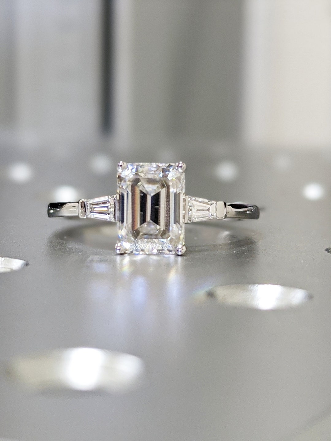 Emerald Cut Engagement Ring, Emerald Cut Ring, Baguette Engagement Ring ...