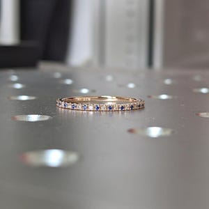 14k 18k Rose Gold Eternity Ring for Women | Natural Sapphire and Lab Diamond Wedding Band | Blue Gemstone Thin Stacking Ring | Sapphire Ring