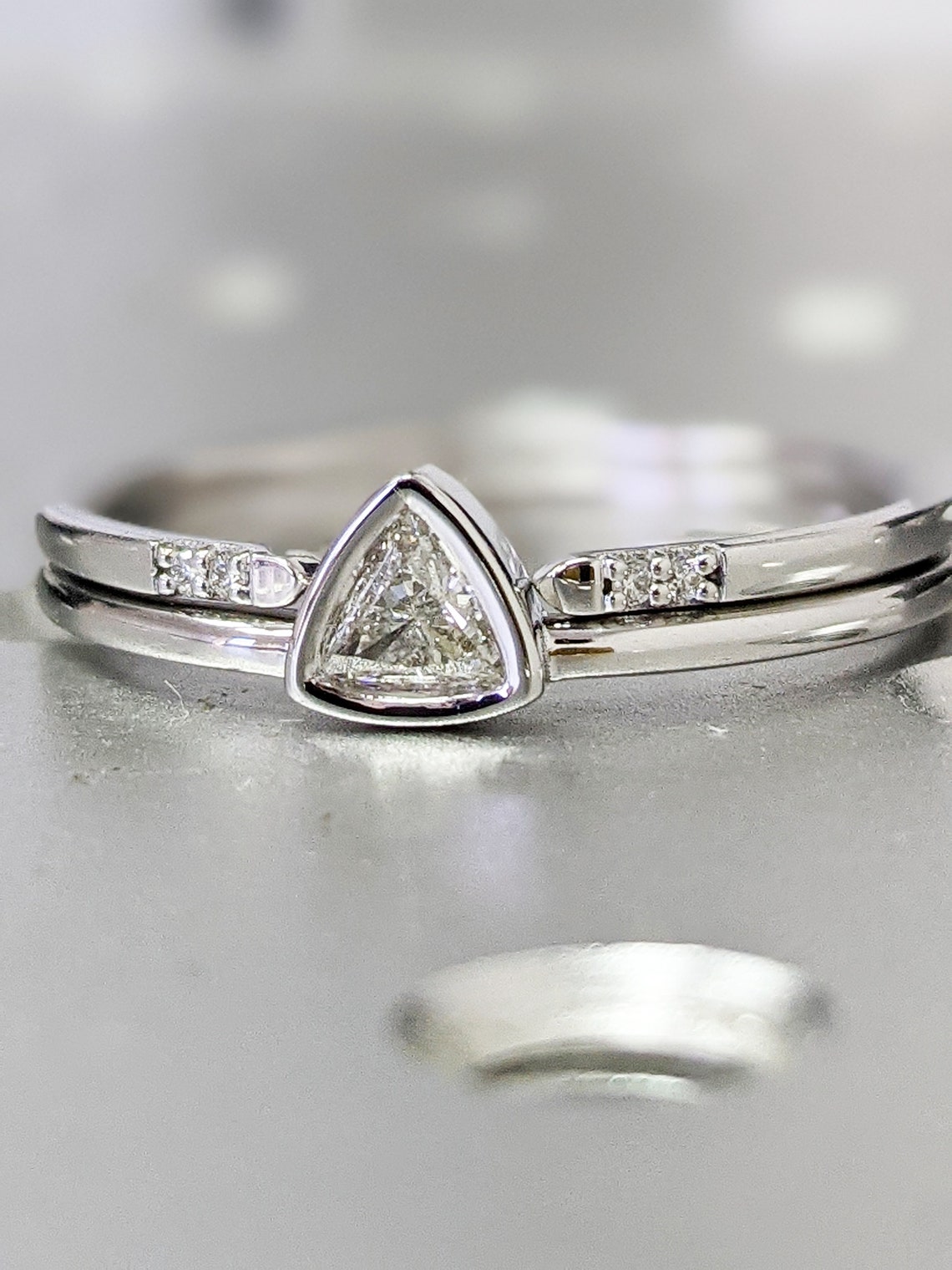 Trillion Diamond Ring Set Modern Wedding Ring Set Wedding image 1