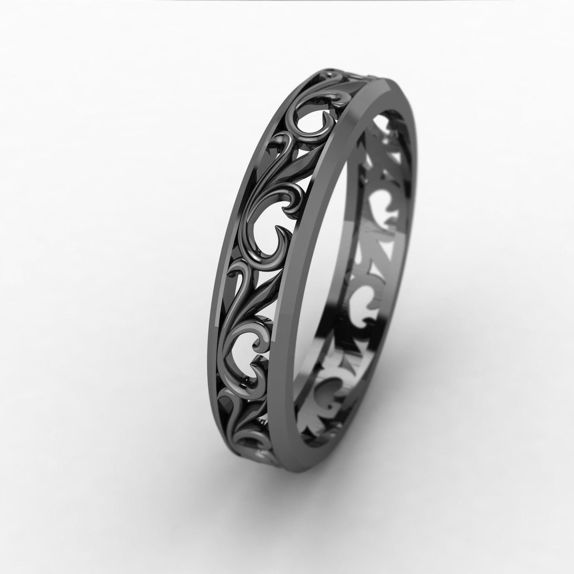 Vine and filigree wedding band Vine silver band Mens vine Etsy