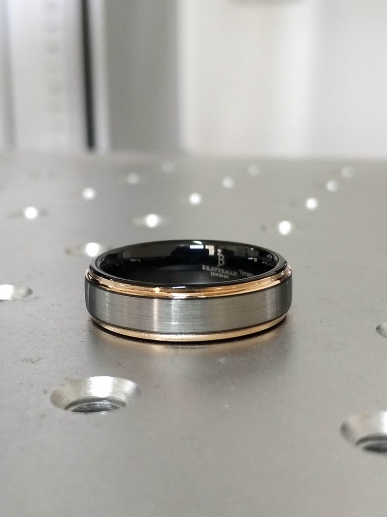 Gunmetal Tungsten Wedding Band Rose Gold Tungsten Band Rose Gold Tungsten Ring Black Ring Rose Gold Gunmetal Tungsten Ring