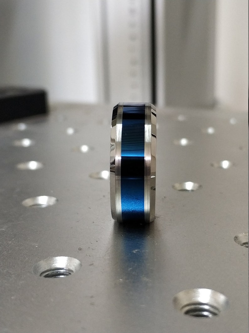 Blue Band Wedding Ring Tungsten Wedding Band Blue Wedding Ring Blue Tungsten Band Shiny Blue Tungsten Ring Blue And Silver Ring