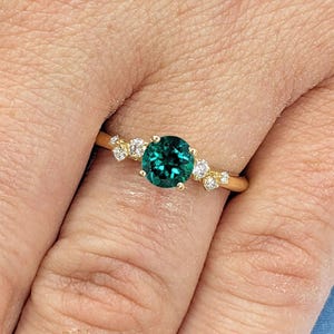 Yellow Gold Vintage Emerald Engagement Ring | 1ct, 2 Carat Emerald Rings for Women, Snowdrift Cluster Ring, Simple Statement Ring, Her Gift