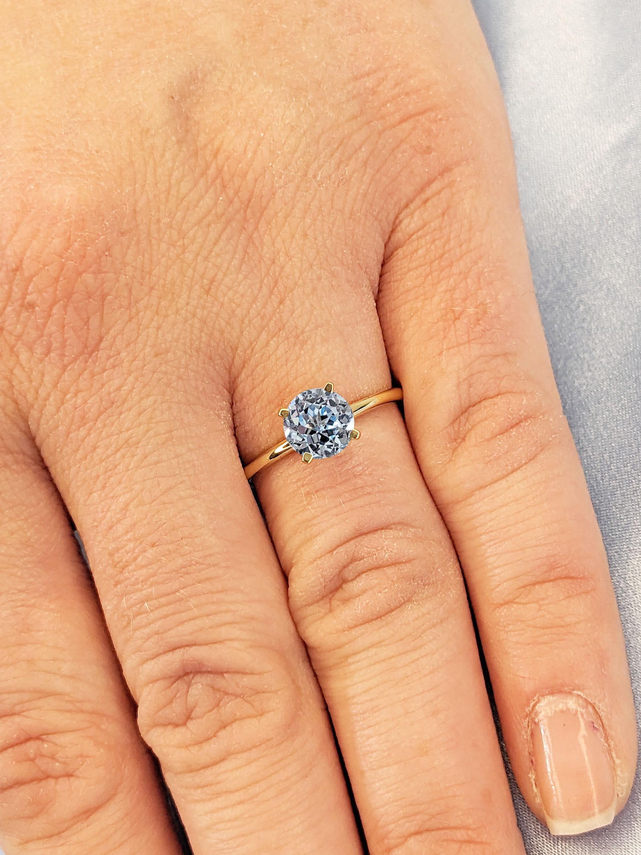 Round Aquamarine Ring, 14k Solid Gold Ring, Vintage Engagement Rings for Women, Aquamarine Wedding Band, Minimalist Ring, March Birthstone